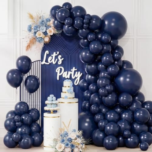 QIFU Marinblå Ballonglåda-100 Pcs Marinballonger För Pojkar Mäns Födelsedag | Mörkblå Ballongbåge, Olika Storlekar 5 10 12 18 Tum, Heliumballonger Till Förlovning, Bröllop, Babyshower, Studentfest