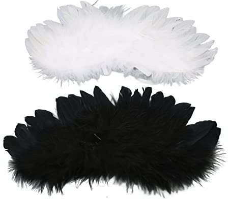 OEBUAFI Ali D'angelo per Bambole Ali di Piume per Bambole di Fata 2 Pezzi Piume Naturali in Bianco e con Cinturino Elastico per con Giunto Sferico 1/3 1/4 /6