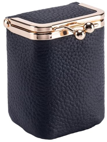 Étui à Rouge à lèvres avec Miroir, Porte-Monnaie Portable Kiss Lock – Étui de Maquillage en Cuir de Vache pour Femme