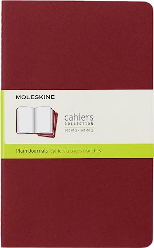 Moleskine S31038 Cahier Notizhefte (blanko, Large, Kartoneinband) 3-er-Set preiselbeerrot