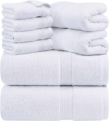 Utopia Towels - Juego de Toallas Premium de 8 Piezas, 2 Toallas de Baño, 2 Mano y 4 Toallitas - Algodón - para Casas, Hoteles y Spas, Altamente Absorbentes (Blanco)