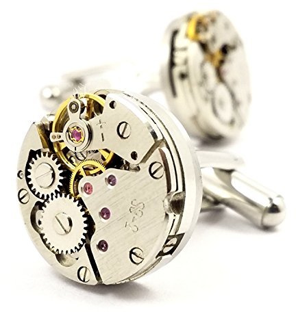 Steampunk-Uhrwerk Manschettenknöpfe mit Geschenkbox, Edelstahl, Ohne Stein