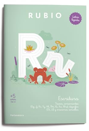 Escritura con letra ligada +5 años Vol 2 | RUBIO | Trazos, consonantes (Gg, Jj, Rr, Yy, Hh, Ññ, Kk, Xx, Ww), dígrafos (Ch, Ll) y oraciones sencillas. Tamaño A4
