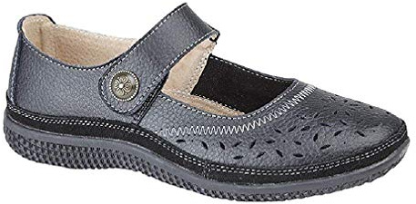 Boulevard Eleanor Ladies Leather Wide Fit Mary Jane Shoes Black
