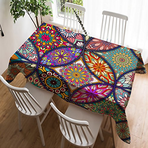 Violetpos Tischdecke Tischtuch Leinendecke Leinen Pflegeleicht Abwaschbar Schmutzabweisend Tischwäsche Bohemian Style Boho Paisley Muster Indischen Mosaik 100 x 140 cm