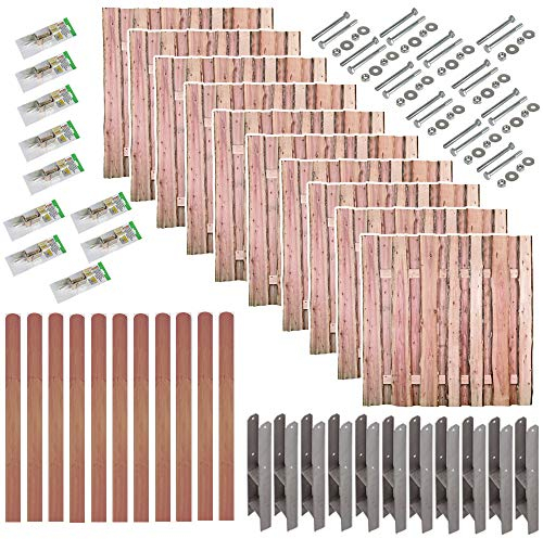 Lärchenzaun Sichtschutz Dresden Komplettset 19 m – 10 Zaunfelder 180x180 cm aus Lärche mit 11 Pfosten 9x9x190 cm, H-Pfostenträgern & Montagezubehör, Bohlenzaun natur
