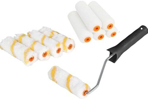 U-Excel 11-Piece Kit for Smooth Painting, 4 Inch Foam Roller and Medium Pile Roller Set with Roller Frame Handle - for Emulsion, Gloss, Satin, Varnish, Wood Stain on Interior Walls, Ceilings.