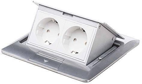 Einbausteckdose Fußbodensteckdose Steckdose Edelstahl für Boden & Wand versenkbar überfahrbar (2 x Steckdose eckig)