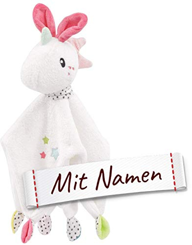 LALALO FEHN Schmusetuch Einhorn mit Namen Bestickt, Baby & Kleinkinder Spielkamerad & Einschlafhilfe, Schmusetuch Stofftier-Schnuffeltuch personalisiert, Kuscheltuch Geschenkidee Mädchen