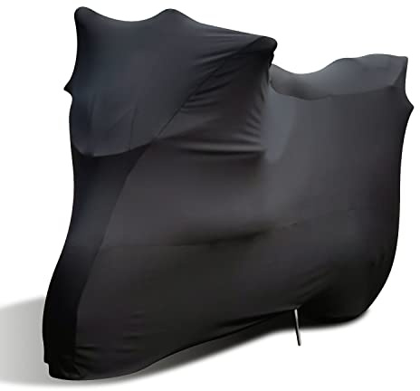 TECTICO Indoor Motorrad Abdeckplane Weich Samt-Stretch Stoff Elastisch Staubschutz L XL Motorradabdeckung für Innen Garage Hallen Show, Schwarz 104 x 41 x 49 inches