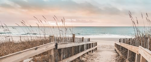 STYLER Glasbild Dreams 50 x 125 cm | Wasser Strand Meer Strandmotiv hell Beige Blau schlicht | Glas Bild Wandbild | Wohnzimmer Schlafzimmer XXL groß modern Küche