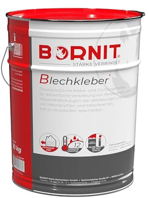 BORNIT Blechkleber Fensterbank klebt und dichtet [schalldämmend] 10kg | Montagekleber Baukleber Mauerabdeckung Blech Montagekleber außen Gartenhaus Carport Garage Kleber Metallkleber Baustelle