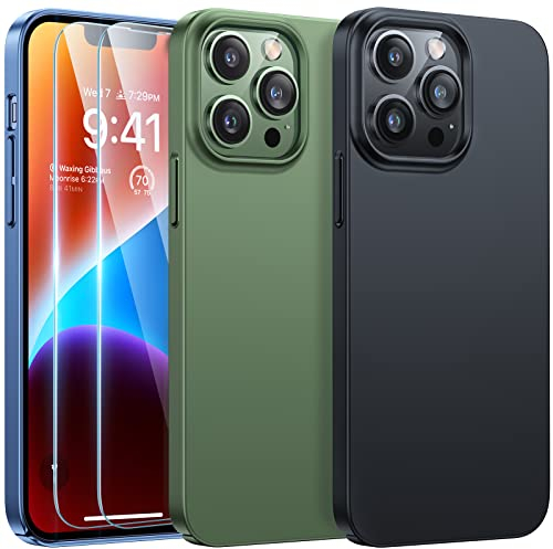 TORRAS Ultra Dünn für iPhone 13 Pro Hülle mit 2 Stück Schutzfolie, Leicht Matt Finish Slim Handyhülle iPhone 13 Pro Unzerbrechlich Rundumschutz Schutzhülle Schwarz