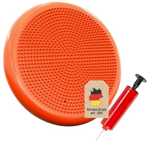 Empire Athletics Balancekissen Sitzkissen Wackelkissen Aufblasbar, Luftkissen inkl Pumpe, Balance Trainer für Fitness Yoga Büro, Koordination Stabilität Training, Massage Oberfläche, Orange