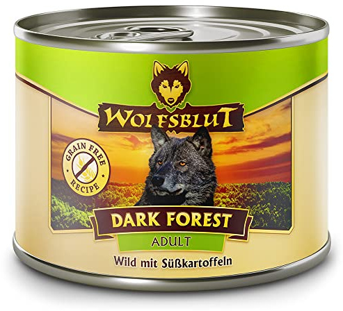 WOLFSBLUT – Dark Forest Adult | Nassfutter mit natürlichen Zutaten und wertvollen Superfoods für ausgewachsene Hunde. Getreidefreies Alleinfutter ohne Zusatzstoffe in der Dose | 6x200g Wild