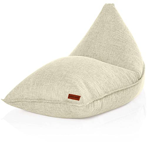 Green Bean© Sittsäck triangel 150 x 100 x 100 cm med EPS-pärlor – mysig mjuk tvättbar – inomhustyg, golvkudde, liggkudde, sittdyna – beige