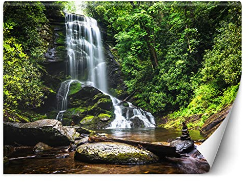 Feeby Papel Pintado Naturaleza Catarata Cascada 400x280 cm Verde XXL Fotomurales Tejido No Tejido Decoración De Pared Moderna Decorativos Dormitorio Para la sala Bosque Rocas El agua