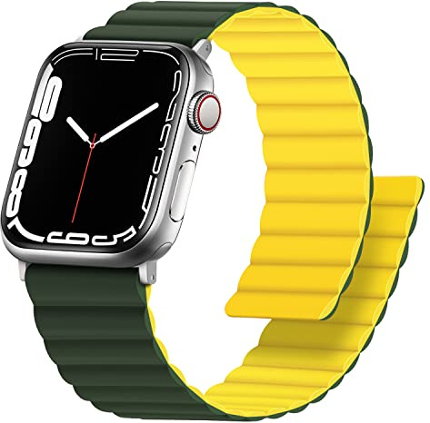Anlinser Magnetic Straps Compatible with Apple Watch Strap 49mm 46mm 45mm 44mm 42mm 41mm 40mm, Double Side Reversible Band for iWatch Ultra 3/2/1 Series 11/10/9/8/7/6/SE (49/46/45/44/42, Gr/Yellow)