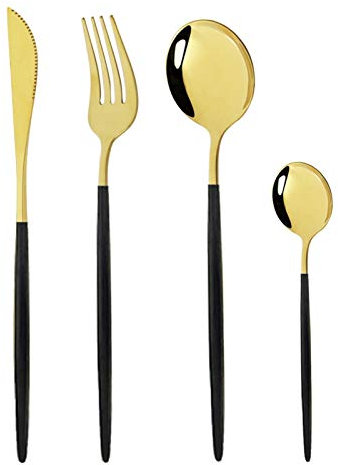 Geschirr Set 24 stücke Blaugold Gabel Löffel Messer Besteck Edelstahl Western Silberwaren Für küche Geschirr Set essgeschirr (Color : Black Gold)