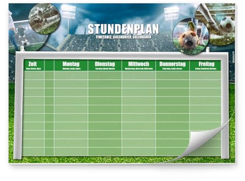 younikat Stundenplan mit Fußball Motiv I Block mit 25 Blatt I DIN A4 I Beschriften und Abreißen I Jungen Jungs Teenager, cool I Geschenk-Idee I dv1143