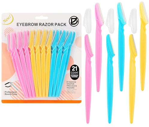 D 21 PCS Eyebrow Razor,Dermaplane Razor,Face Razors for Women and Men,Dermaplaning Tool for Face,3 Colors Facial Hair Shavers with Precision Cover,Facial Hair Remover for Women,Eyebrow Hair Trimmers