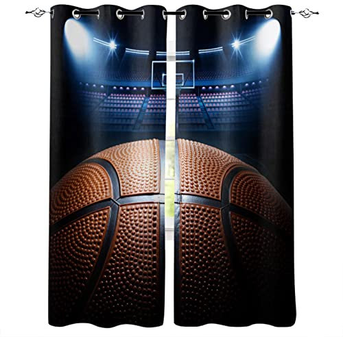 XIANGPEIFBH Basketball Arena Ball Blau Stadion Fenstervorhänge Dunkel Wohnzimmer Badezimmer Schlafzimmer Stoffvorhänge Kinderzimmer Vorhang 92(W) x(H) 214cmx2pcs