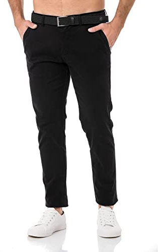 Redbridge Herren Chino-Hose mit Gürtel Bequeme Freizeit- und Businesshose Schwarz W38 L32