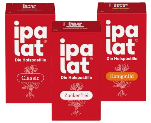 ipalat Halspastillen Classic, Zuckerfrei & Honigmild: Bewährt bei Heiserkeit & Hustenreiz, mit Primel, Anis und Fenchel, mit und ohne Menthol, 40, Halspastillen