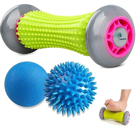 Plantar Fasciitis Massager, beupro Foot Roller & Lacrosse Ball & Spiky Massage Ball Set 3PCS, Muscle Roller Stick for Plantar Fasciitis Recovery and Tight Muscles Relax