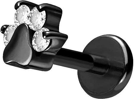 PIERCINGLINE Titan Labret mit Push Fit KRISTALLPFOTE Piercing Ohr Helix Tragus Conch Farb & Größenauswahl