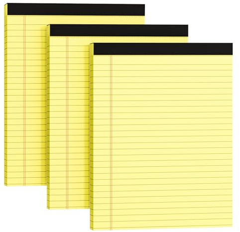MSKKSM Legal Pads 8.5 x 11, 3 Pack Yellow Note Pads 8.5 x 11 Writing Pads, Wide Ruled Legal Notepads, Lined Pads of Paper Yellow Paper Pads, 30 Sheets Per Notepad for School, Home, Office, Business