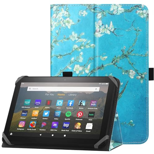 HoYiXi Universelle Hülle für 7-8 Zoll Tablette Fire HD 8 2020/2022 & Fire HD 8 Plus 2020/2022 mit Ständer Folio und Handschlaufe Schutzhülle für 7-8 Samsung Lenovo Android Tablette - Blume