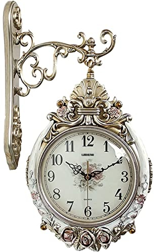 Antik Retro Bahnhofsuhr Europäischer Stil doppelseitiger 360 ° rotierender Wanduhr, Vintage Metall Central Station Wanduhr, Kunstuhr Dekorative Hängsuhren for Home Decor Wohnzimmerstudium Wanddekorati