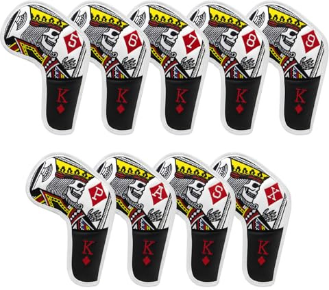 BAIRBRE Golf Club Covers Poker Diamond King Driver Cover Fariway Wood Headcover 3 Hybrid Head Covers Blade Putter Cover Mallet Putter Haedcovers with Magnetic Closure for Most Brand