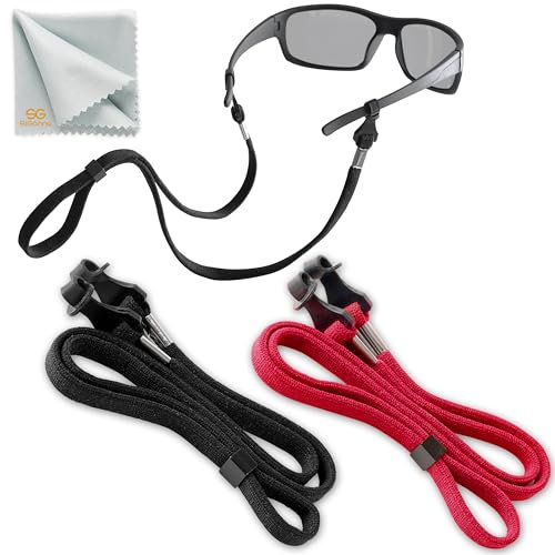 SIGONNA Brillenschnurhalter – Brillenbänder für Männer und Frauen – Brillenhalter um den Hals – Sonnenbrillenschnurkette Schlüsselband – 2 Stück, Schwarz/Rot, 68,6 cm
