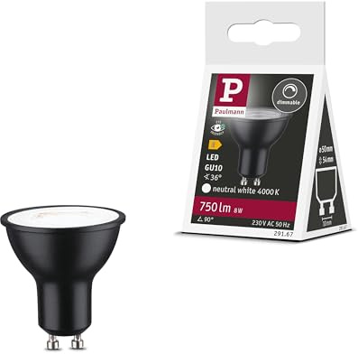 Paulmann 29167 Standard 230V LED Reflektor GU10 750lm 8W 4000K dimmbar Schwarz matt 36° Leuchtmittel RAL9004