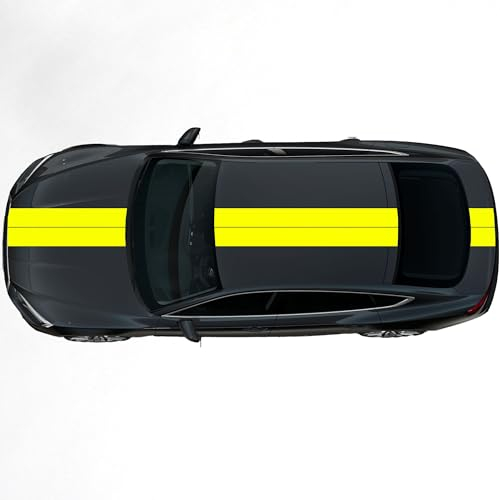 Kiwistar - Autoaufkleber Rallye Streifen - 2 Sticker 15 x 400 cm - Neongelb glänzend - selbstklebend - Viperstreifen für Auto, Motorhaube, Karosserie - Tuning Aufkleber Racing Deko