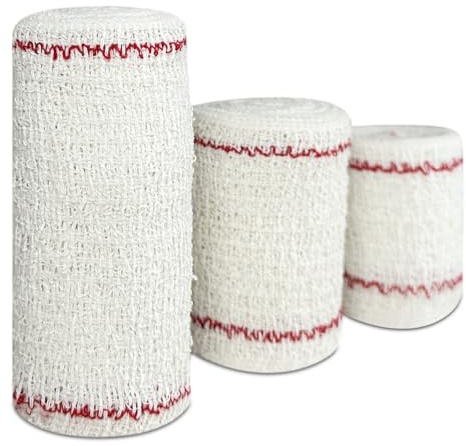 Vendas Elásticas de Crepe Sin Látex | 5 Rollos, 10 cm x 4 m | Venda de Crepe Transpirable, Flexible y Elástica para Primeros Auxilios