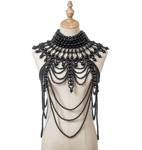 HiyyFloy Perlen-körperkette, Modische Schulter-Halskette, Mehrschichtig, Simulierte Perlenkette, Körperschmuck Für Kostüm, Party, Tanzkleid