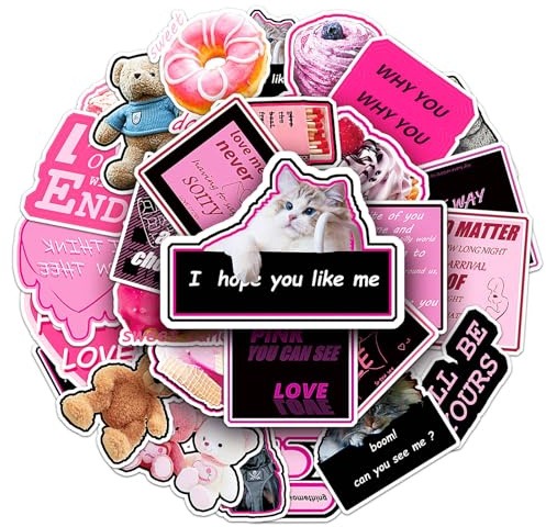 Funny Stickers 50Pcs Pink Black Smutty Sticker Set for Scrapbook/Water Bottle, Matte Waterproof Vinyl Sticker Pack Laptop Decals Waterproof Personalised Kindle Stickers for Teens Adults