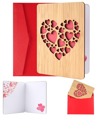 Hochzeitskarte Holz,Karte Liebe,Hochzeitstag Karte,Bambuskarte mit Herz | Handgefertigte Beschreibbare Hochzeitskarte mit Umschlag für Hochzeit Jahrestag Valentinstag