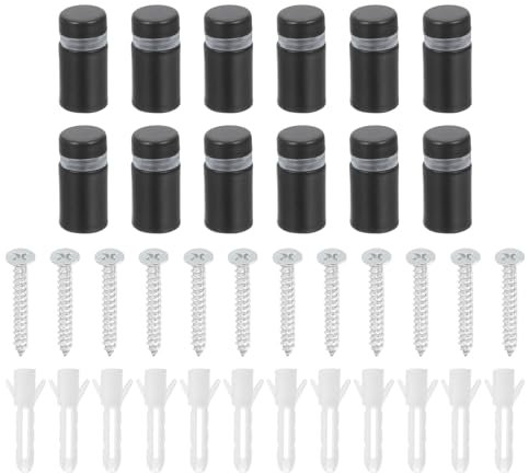 sourcing map 12 Pcs Standoff Screws, 1/2 x 0.8 Stainless Steel Advertising Screws Wall Standoff Mounts Hardware for Acrylic Picture Frame Glass Signs Hanging, Black