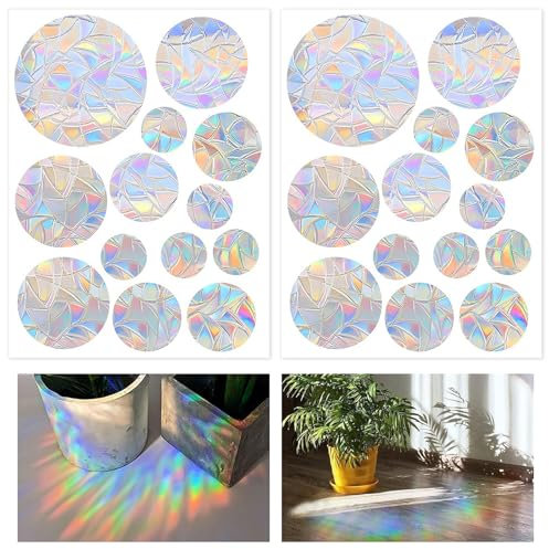 26 Round Pieces Prism Window Stickers, Sun Catcher Stickers, Bird Protection Stickers for Windows, Rainbow Window Film, Electrostatic Adsorption, Reusable