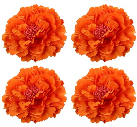 FSSTUD 4 Stück 11 cm große Pfingstrosen-Blumen-Haarspangen, Stoffblume, Brosche, Brosche, Brautschmuck, Hochzeit, Haarnadeln, Boho-Styling, Haarspangen, Mode, Festival, Haarspangen für Urlaub, Orange
