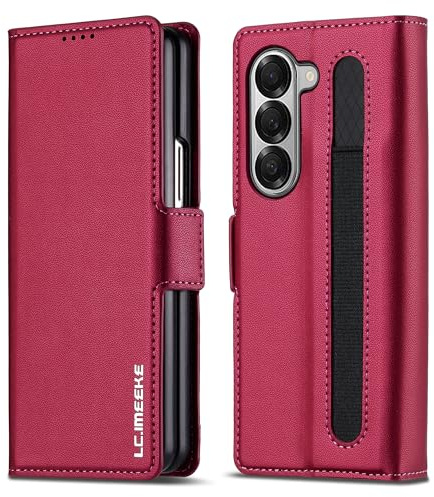 ZHOZEXIN Wallet Pu Leather Case for Samsung Galaxy Z Fold 5,Magnetic Closure Pu Leather with Pen Slot, Cash slot & Screen Protector Cover Case for Samsung Galaxy Z Fold 5 (Pink)