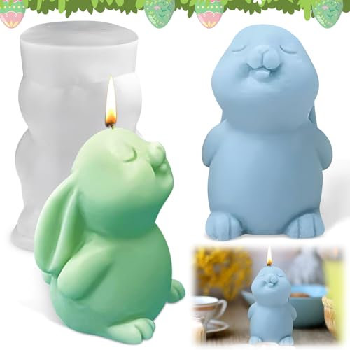 Stampi Candele, Stampo in Silicone per Coniglio Pasquale, 3D Stampo Silicone Coniglio, Stampi per Candele Coniglietto di Pasqua, per Torte,Cioccolato, Sapone, Cera di soia, Regali di Pasqua