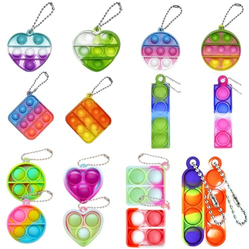 COYUN 16 Pcs Mini Toy Portachiavi, Passatempo Antistress Tipo Mini Pop E Fidget, Push Pop Bubble Sensory Fidget Toy, Per Bambini E Adulti