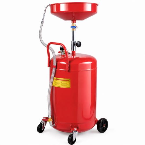 VEVOR 20-Gallon Waste Oil Drain Tank, Air Operated Portable Oil Drainer with Adjustable Funnel Height, Fluid Fuel Transfer Drainage with Wheels, Oil Change Container for Auto Repair Shops, Garages
