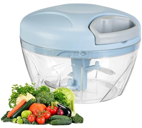 Tritatutto manuale per verdure, tritaverdure, portatile, con cordino, tritacarne aglio e cipolla per verdure, zenzero, aglio, frutta, cipolla, patate, insalata (blu, 500 ml)