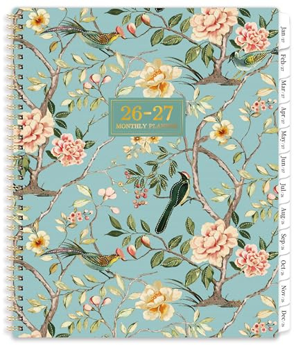 Monthly Planner 2026-2027 - Planner 2026-2027 with Tabs, Monthly Planner/Calendar 26-27, Jul. 2026 - Jun. 2027, 9 x 11, Strong Gold Twin-wire Binding, Back Pocket, Note Pages - Floral